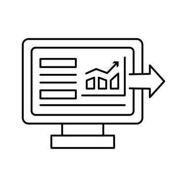 Bir bilgisayardan sunum aktar. İnce çizgileri olan basit siyah beyaz vektör simgesi. Düzenlenebilir satır kalınlığı