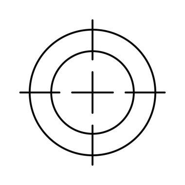 Yuvarlak hedef, içinde haç var. İnce çizgileri olan basit siyah beyaz vektör simgesi. Düzenlenebilir satır kalınlığı