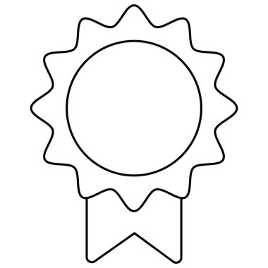 Siyah ana hatlı basit bir işaret simgesi ya da kurdeleli bir pul. Şeffaf arkaplanda kontur vektör sembolü izole edildi. İnce çizgiler. Çizgi kalınlığı düzenlenebilir