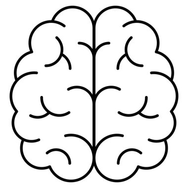 İnsan beyninin siyah ve beyaz ana hatları. Düzenlenebilir çizgi kalınlığı olan basit minimalist modern sembol, şeffaf arkaplanda izole.
