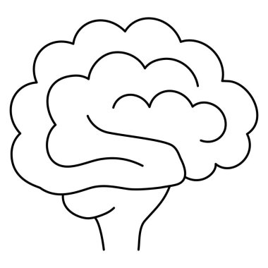 Basit bir insan beyni ikonu tasviri. Modern siyah ince çizgi vektör piktogramı şeffaf arkaplanda izole edildi. Çizgi kalınlığı düzenlenebilir