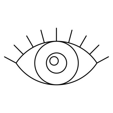 Tek gözlü, kirpikli ve gözbebeği. Şeffaf arkaplanda izole edilmiş modern siyah ince çizgi vektör ikonu. Çizgi kalınlığı düzenlenebilir