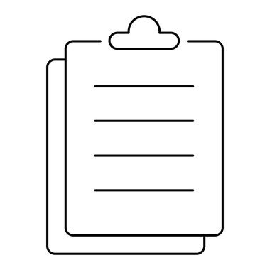 Kağıt bir belgeyi tutmak için basit bir tabletin siyah ana hatlı simgesi. Şeffaf arkaplanda kontur vektör sembolü izole edildi. İnce çizgiler. Çizgi kalınlığı düzenlenebilir