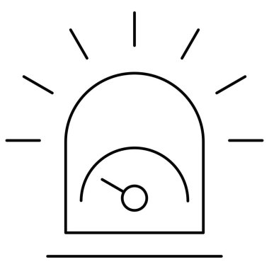 Alarm sireninin doğrusal vektör simgesi ve içinde risk ölçeği var. Şeffaf arkaplanda izole edilmiş su kalitesi ölçümünün siyah ince çizgi resmi. Çizgi kalınlığı düzenlenebilir