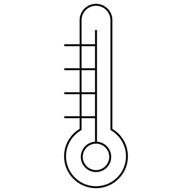Termometrenin ana simgesi. Şeffaf arkaplanda ince çizgileri olan basit bir vektör siyah sembolü. Çizgi kalınlığı düzenlenebilir