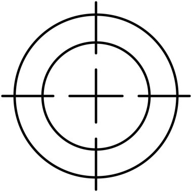 Yuvarlak bir hedefin vektör çizimi. Şeffaf bir arkaplanda ince siyah çizgi simgesi. Piktogram ayarlanabilir inme kalınlığıyla düzenlenebilir. Hassas ve Ölçeklenebilir Sembol