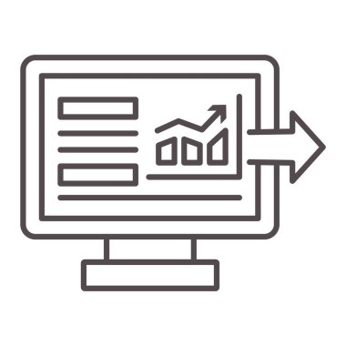 Ok monitörden grafiklerle çıkıyor. İş bilgisi aktarımı konsepti. İnce çizgileri olan basit kahverengi dış hat vektör simgesi