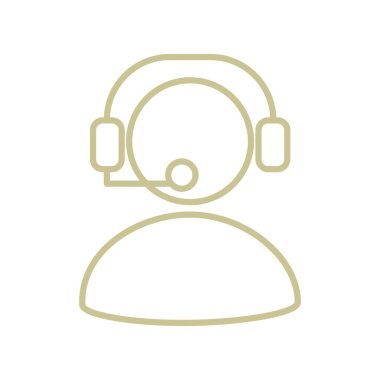 Kulaklık ve mikrofonlu, açık kahverengi bir insan silueti. Çevrimiçi kullanıcı desteği kavramı. Renkli vektör modern işaret