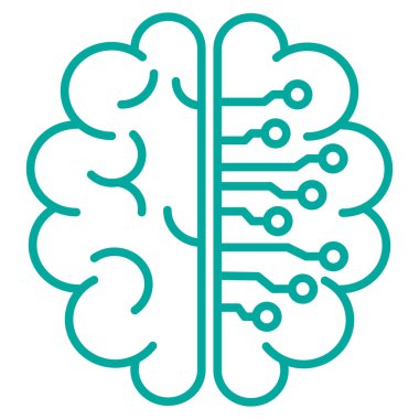 Mikro devresi olan bir beyin formunda basit bir yapay zeka simgesi. Şeffaf arkaplanda izole edilmiş vektör mavi çizgisi