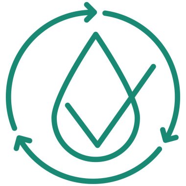 Yuvarlak bir okun içinde işaretli bir sıvı damlası. Su dengesini yeniden kurma, geri dönüşüm kavramı. Şeffaf arkaplanda izole edilmiş turkuaz vektör doğrusal simgesi