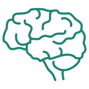 Basit taslak modern turkuaz insan beyni yan görüş ikonu. Şeffaf arkaplanda izole edilmiş ince çizgilerle en az vektör resimtogramı