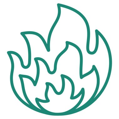 Basit taslak modern turkuaz alev ikonu. Şeffaf arkaplanda izole edilmiş ince çizgilerle en az vektör resimtogramı