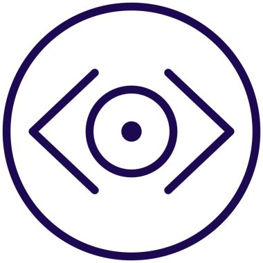 Gözlemci simgesi. Çemberin içindeki soyut bir gözün basit bir taslak işareti. Sitedeki ya da uygulamadaki kullanıcı rütbesi sembolü. Modern minimal mavi vektör çizimi şeffaf arkaplanda izole edildi