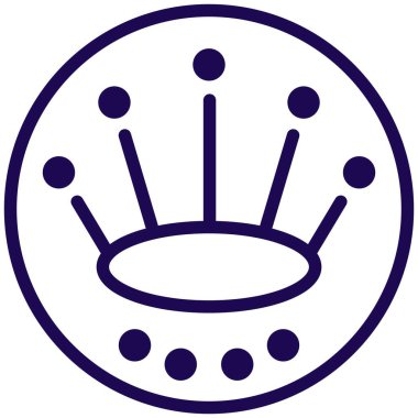 Seçkin bir ikon. Çemberin içinde soyut bir taç olduğunu gösteren basit bir işaret. Sitedeki ya da uygulamadaki kullanıcı rütbesi sembolü. Modern minimal mavi vektör çizimi şeffaf arkaplanda izole edildi