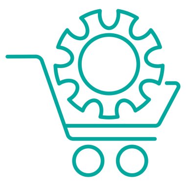 İçinde teçhizat olan basit bir modern market arabası ikonu. Şeffaf arkaplanda izole edilmiş vektör mavi çizgisi