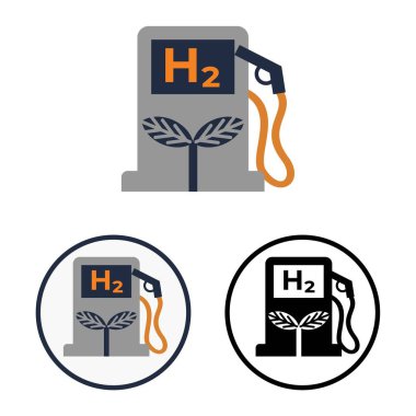 Yeşil Hidrojen yakıt istasyonunun ikonu ya da logosu. Basit düz vektör kümesi eko H2 benzin istasyonuna tırmanır