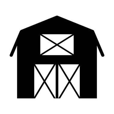 Düz siyah beyaz ahır ikonu. Çiftlik ek binasının basit silüeti