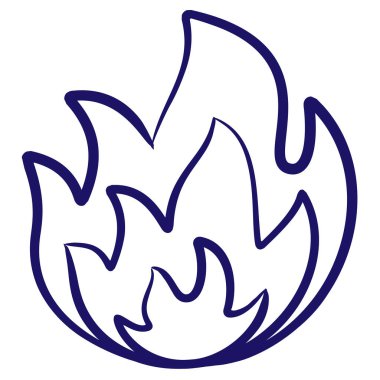 Yangının mavi dış görünüş simgesi, fırça çizgisi ile çizilmiş. Şeffaf arkaplanda izole edilmiş basit vektör minimal doğrusal pictogram