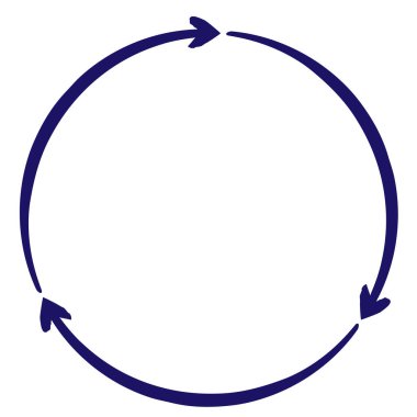 Bir fırça çizgisi ile çizilmiş üçlü dairesel okun mavi taslak simgesi. Şeffaf arkaplanda izole edilmiş basit vektör minimal doğrusal pictogram