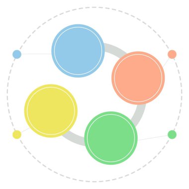 Boş dört adımlı bilgi şablonu. Sunum slaytı, poster, web vb. için modern minimal dört renk tasarım ögesi, şeffaf arkaplan üzerinde izole