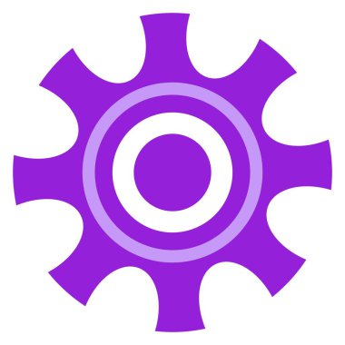 Çarkın mor vektör simgesi. Şeffaf arkaplanda izole edilmiş teçhizatın basit renk resim grafiği