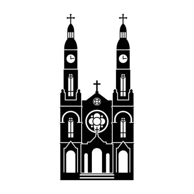 Milwaukee 'deki (ABD) St. Stanislaus Katolik Kilisesi' nin siyah silueti beyaz bir arkaplanda. Basit bir clipart, Katolik tapınağı vektör simgesi