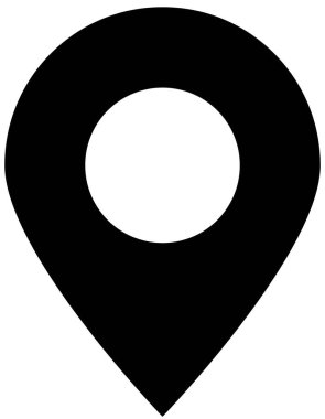 Harita pin basit düz vektör simgesi. Tek renkli siyah GPS konum göstergesi, jeo etiketi şeffaf arkaplanda izole edildi