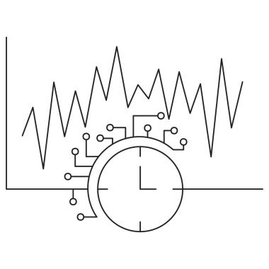 AI Time Serisi simgesi. Şeffaf arkaplanda ince çizgileri olan basit tek renkli siyah vektör çizgisi. Çizgi kalınlığı düzenlenebilir