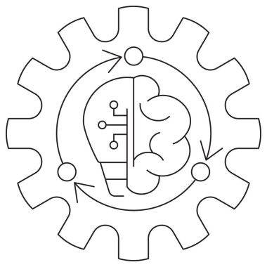 Al Modelleme simgesi. Şeffaf arkaplanda ince çizgileri olan basit tek renkli siyah vektör çizgisi. Çizgi kalınlığı düzenlenebilir