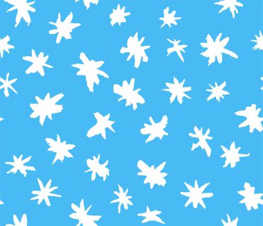 Elle çizilmiş beyaz grunge kar tanecikleri açık mavi arka planda izole edilmiş kusursuz vektör dokusu. Soyut noktaların kış şablonu
