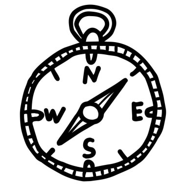 Çocukça bir pusula çizimi. Şeffaf arkaplanda basit bir çizgi film simgesi izole edildi