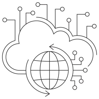 Al Global Modelleri simgesi. Şeffaf arkaplanda ince çizgileri olan basit tek renkli siyah vektör çizgisi. Çizgi kalınlığı düzenlenebilir