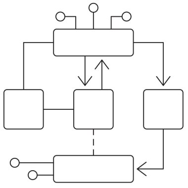 Mimari Diyagram simgesi. Şeffaf arkaplanda ince çizgileri olan basit tek renkli siyah vektör çizgisi. Çizgi kalınlığı düzenlenebilir