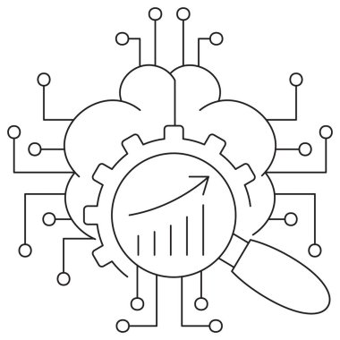 Performance Evaluation AI icon. Simple outline monochrome black vector pictogram with thin lines on a transparent background. Line thickness is editable clipart