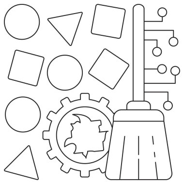 Data Cleansing icon. Simple outline monochrome black vector pictogram with thin lines on a transparent background. Line thickness is editable clipart