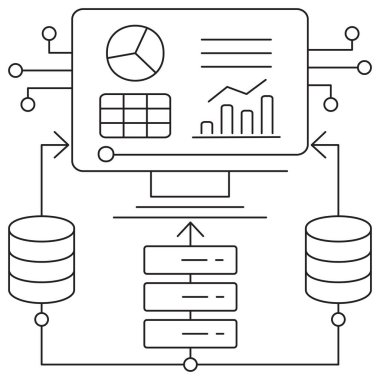 Veri görselleştirme simgesi. Şeffaf arkaplanda ince çizgileri olan basit tek renkli siyah vektör çizgisi. Çizgi kalınlığı düzenlenebilir