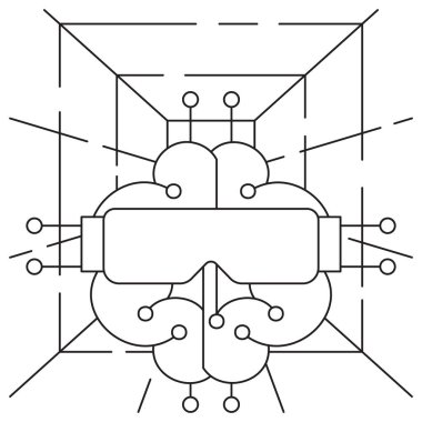Al Simülasyon simgesi. Şeffaf arkaplanda ince çizgileri olan basit tek renkli siyah vektör çizgisi. Çizgi kalınlığı düzenlenebilir