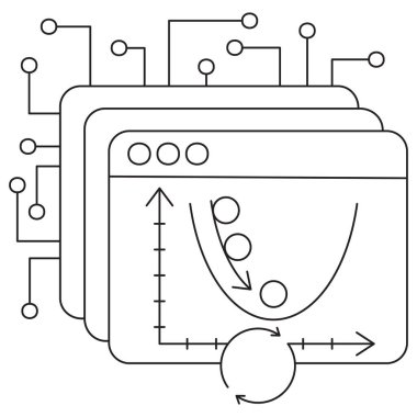 Eğilimin simgesi. İnce siyah çizgilerle çizilmiş oklarla ve veri noktalarıyla matematiksel bir grafiğin vektör çizimi. Düzenlenebilir satır kalınlığı
