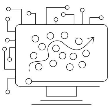 Yapay zekada gerileme simgesi, veri noktalarına uyan bir eğriyi gösteriyor. Düzenlenebilir ince siyah çizgileri olan vektör resim. Temiz ve asgari taslak biçimli resim