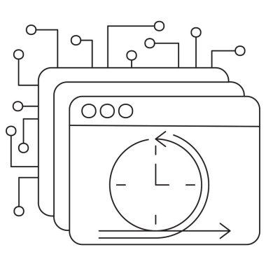 Yapay zeka ve makine öğrenmesindeki yapay zeka ikonu. Vektör çizimi. Beyaz arka planda ince siyah çizgiler. Satır kalınlığı özelleştirmesi için düzenlenebilir vuruş