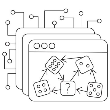 Yapay zeka ve veri biliminde Bayes Ağı 'nın simgesi. Olasılıksal grafiksel modeli gösteren vektör piktogramı. İnce siyah çizgiler. Satır kalınlığı özelleştirmesi için düzenlenebilir vuruş