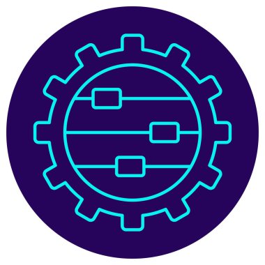 İçinde yatay sürgüler olan bir dişli simgesi. Lacivert dairesel arka planda ince çizgileri olan vektör resim. Ayarların ayarlanması, kişiselleştirilmesi ve sistem yönetimini sembolize eder