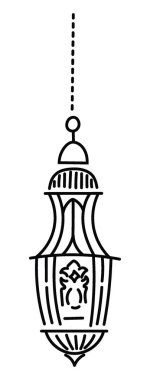 Ramazan Kareem fener asıyor, lamba hattı simgeleri. Arap tasarım elementi. İslam nişanı. Çelenk selamı. Müslüman festivali. Vektör illüstrasyonu.