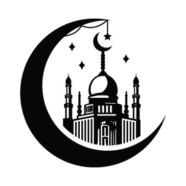 Cami ve hilal ay, el çizimi vektör çizimi tasarımı, hilal ay ve fener tasarımı izole edilmiş..