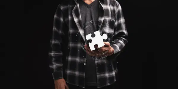 stock image Business Find new solutions, success and strategy connecting assembling jigsaw puzzle