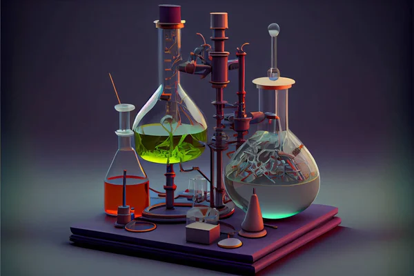 Cartoon Laboratory Science Realistic 3D Rendering National Science Day February 28