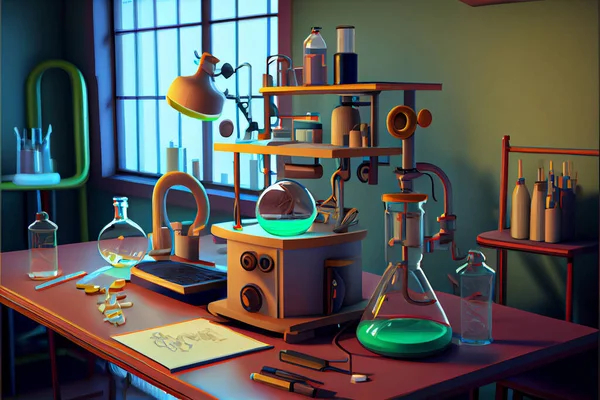 Cartoon Laboratory Science Realistic 3D Rendering National Science Day February 28