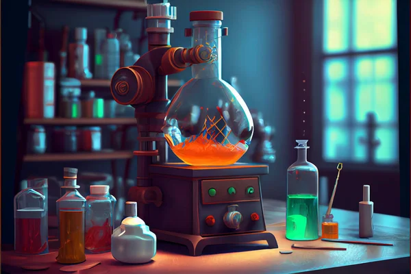 Cartoon Laboratory Science Realistic 3D Rendering National Science Day February 28