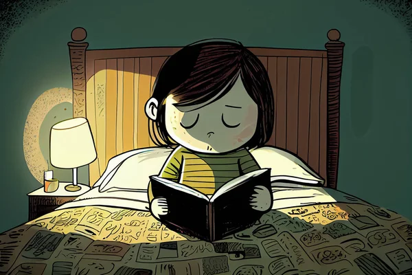 cartoon child reading a book on the bed World Book Day loves to read