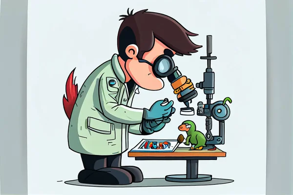 cartoon scientist experimenting animal research National Science Day